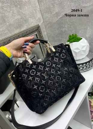 Женская стильная замшевая сумка а4, черная сумочка замша в стиле лв, lv