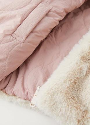 Двусторонняя куртка на девочку бежево-розовая на меху zara new4 фото