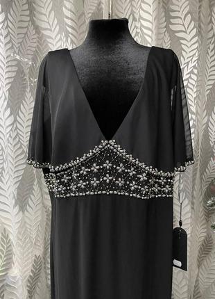 Черное длинное вечернее платье europa дорогого бренда dynasty london большого 26 размера6 фото