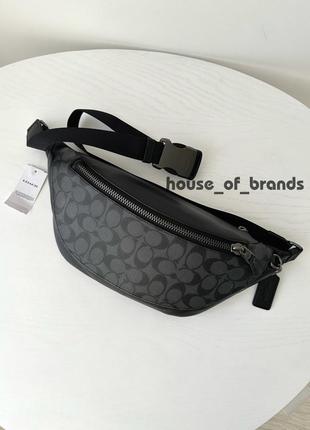 Мужская брендовая кожаная сумочка бананка coach warren belt bag in signature canvas поясная сумка кроссбоди оригинал коач коуч на подарок мужу парню