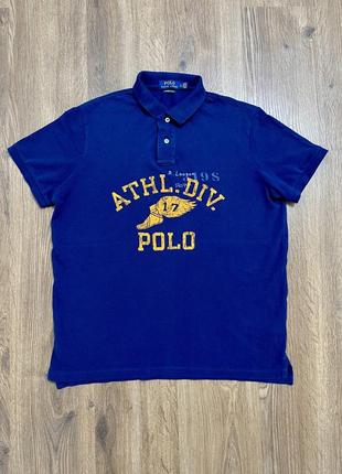 Синяя футболка поло polo ralph lauren l100% хлопок