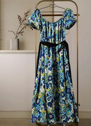 Хлопковое платье с карманами миди в принт цветочный boden свободного кроя3 фото