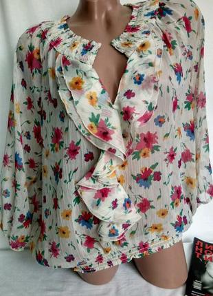 Невесомая короткая шифоновая блуза с рюшами рукав 3/4 р. xl - xxxl - нюанс , от mystify1 фото