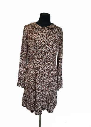 Платье в леопардовый принт 100% вискоза ярусное платье с длинным рукавом