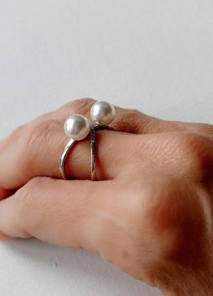 Кольцо натуральный жемчуг, серебро 925 дсту, украина6 фото