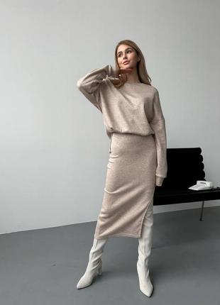 Костюм жіночий двійка кофта туніка вільного крою + спідниця двостороння ангора