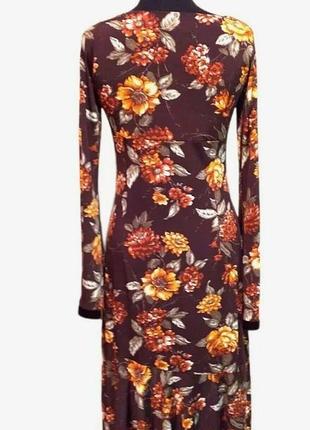 Piu & piu италия винтажное платье миди стречевое коричневое с цветочным рисунком3 фото