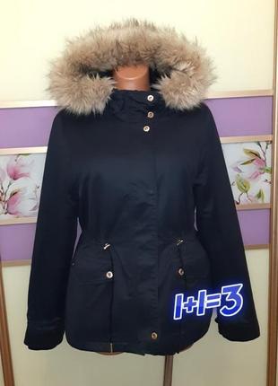 1+1=3 брендовая темно-синяя утепленная куртка парка zara, размер 46 - 48