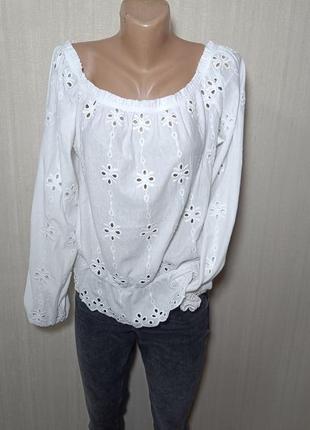 Белая блузка ришелье.блузка женская прошва с открытыми плечами. изысканная элегантная блуза2 фото