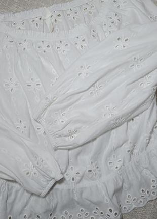 Белая блузка ришелье.блузка женская прошва с открытыми плечами. изысканная элегантная блуза5 фото