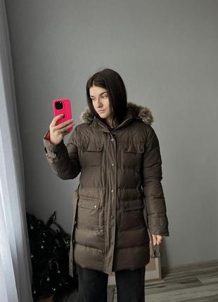Пуховик жіночий коричневий куртка довга зимова пухова барбур barbour4 фото