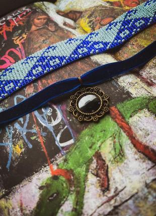 Чокер с натуральными камнями, гердан с украинским орнаментом3 фото