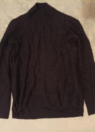Оверсайз свитер со спущенной линией плечевого шва, с боковыми разрезами и горловиной стойкой, зимний "white label"10 фото