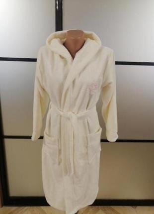 Молочный качественный натуральный хлопковый махровый халат 5-14 лет имеются цвета