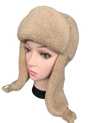 Ушанка барашек тедди на флисе шерсть