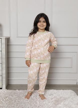 Натуральная хлопковая теплая с байкой пижама/домашний костюм на флисе. 3-15 лет