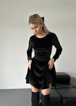 Бархатное платье приталено с поясом с длинными рукавами 🔥4 фото