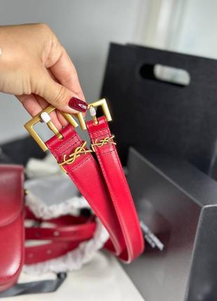 Ремень женский кожаный красный брендовый в стиле ysl люкс