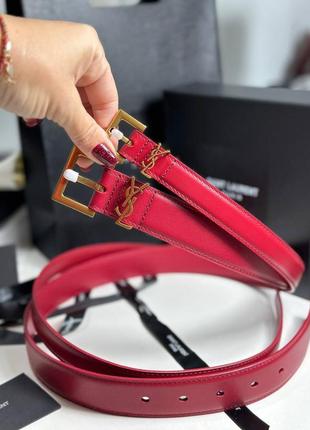 Ремень женский кожаный красный брендовый в стиле ysl люкс5 фото