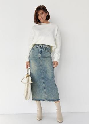 Винтажная джинсовая юбка миди макси,винтажная джинсовая юбка максы с разрезом с разрезом