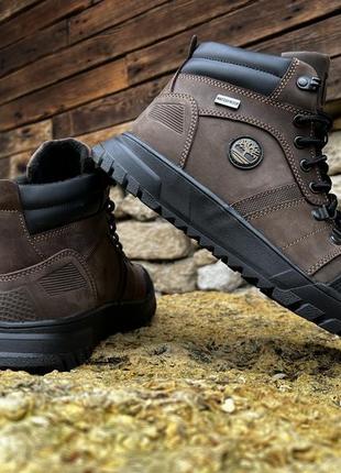 Спортивные кожаные ботинки на меху hiking trail olive7 фото