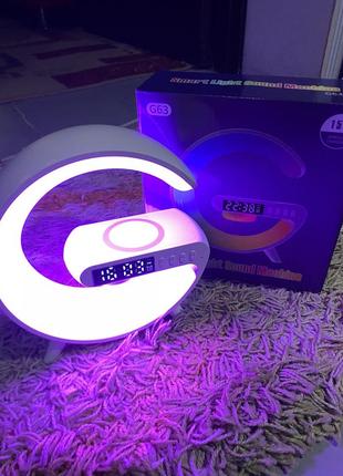 Настільна смарт лампа g-smart light g63 rgb з бездротовою зарядкою та bluetooth колонкою1 фото