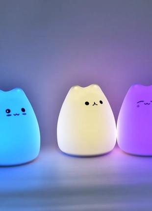 Силіконовий нічник котик з сенсорним управлінням 7 кольорів2 фото
