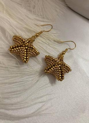 Золотые серьги морская звезда из японского бисера miyuki4 фото