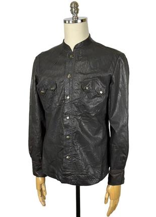 Чоловіча шкірянка all saints dark brown rock shirt розмір s2 фото