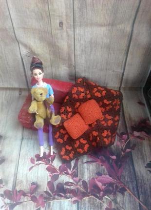 Вязаное крючком одеяло для барби/миниатюрное покрывало и подушки в масштабе 1:6/кукольный диван4 фото