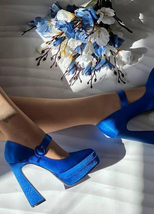 Женские туфли синие (электрик)2 фото