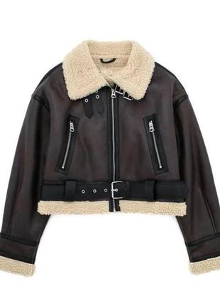Дублянка в стилі zara коротка мокко коричнева