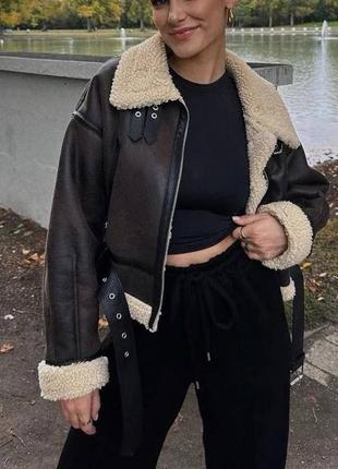 Дублянка в стилі zara коротка мокко коричнева