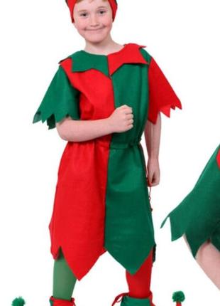 Карнавальний костюм різдвяний ельф, помічник санти, гном на хлопчика або дівчинку 7, 8, 9, 10, 11, 12 років