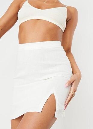 Джинсовая трендовая юбка белая с разрезом