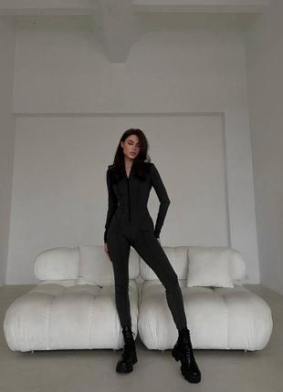 Самый трендовый черный базовый брючный комбинезон 2024 года.