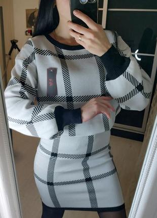 Теплий в'язаний костюм : кофта + спідниця 🖤🤍 живі фото