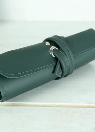 Кожаный пенал "скрутка на 6 кармана", натуральная кожа grand, цвет зеленый