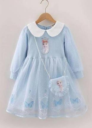 Платье для девочки голубое 100 - 140 см ельза ледяное сердце платье эльзы
