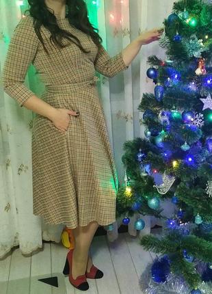 Сукня в клітинку напівсонце рука три чверті з кишенями міді українського бренду sezone1 фото