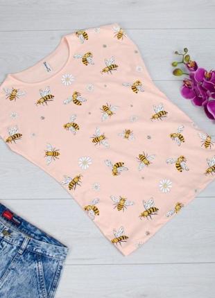 Стильная розовая пудра футболка с рисунком принтом