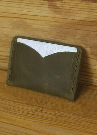 Шкіряний картхолер, натуральна вінтажна шкіра, колір оливка
