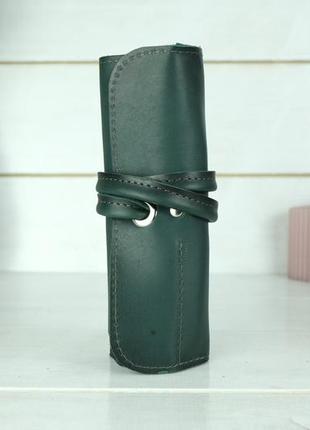Кожаный пенал "скрутка на 6 кармана", натуральная кожа итальянский краст, цвет зеленый2 фото