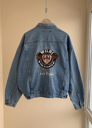 Вінтажна джинсова куртка looney tunes taz tasmanian devil warner bros 1995 вінтаж 90х оверсайз денім тракер levis wrangler lee disney xl