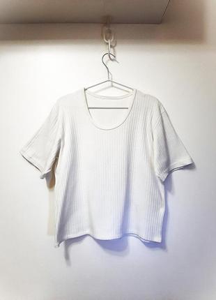 Женская футболка белая в рубчик лето/деми/зима с коротким рукавом для прогулок/дома/сна р50-52-54