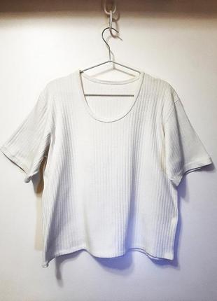 Женская футболка белая в рубчик лето/деми/зима с коротким рукавом для прогулок/дома/сна р50-52-542 фото