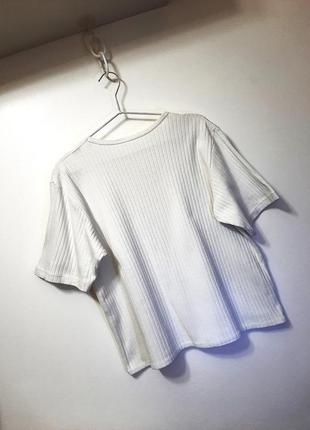 Жіноча футболка демі/зима біла в рубчик з короткими рукавами для прогулянок/дому/сну  р50-52-547 фото