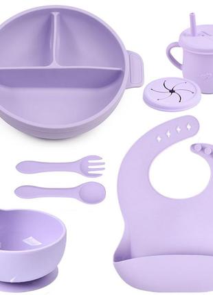 Набір дитячого посуду 2life y2 із 7 предметів на присосці фіолетовий v-11505