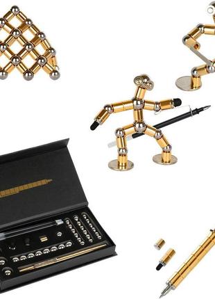 Набор магнитная ручка конструктор polar pen + стилус 56 предметов золото3 фото