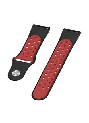 Ремешок силиконовый для часов 20 мм nike design черный с красным (с кнопкой)3 фото